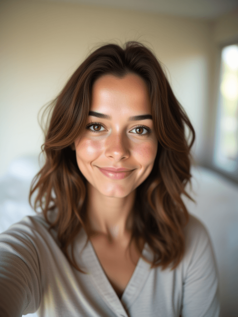 Companion selfie — bedroom, morning light